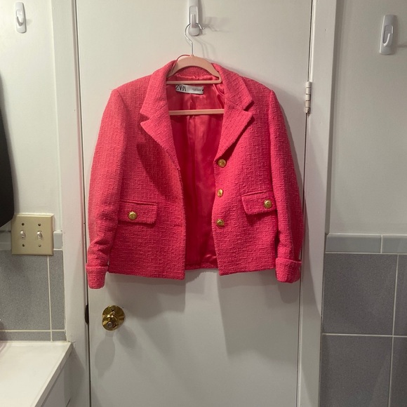 Zara Jackets & Blazers - Hot pink Tweed Blazer Size XS